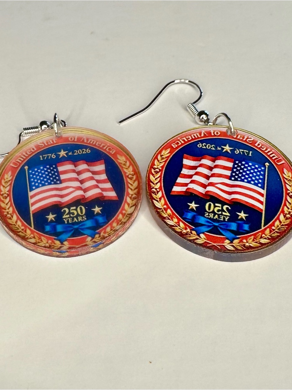 250th Anniversary of the United States Patriotic Flag Earrings - Picture 3 of 7